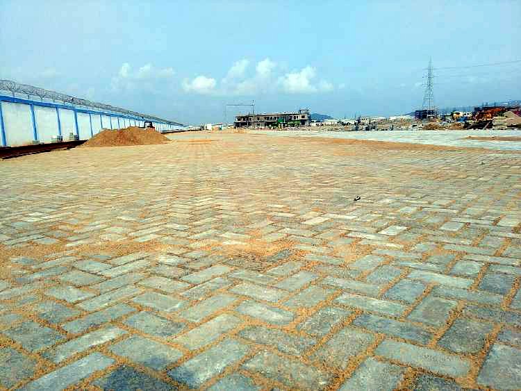 Finished brick-shape paver pavement at Balmer Lawrie Container Depot, Visakhapatnam